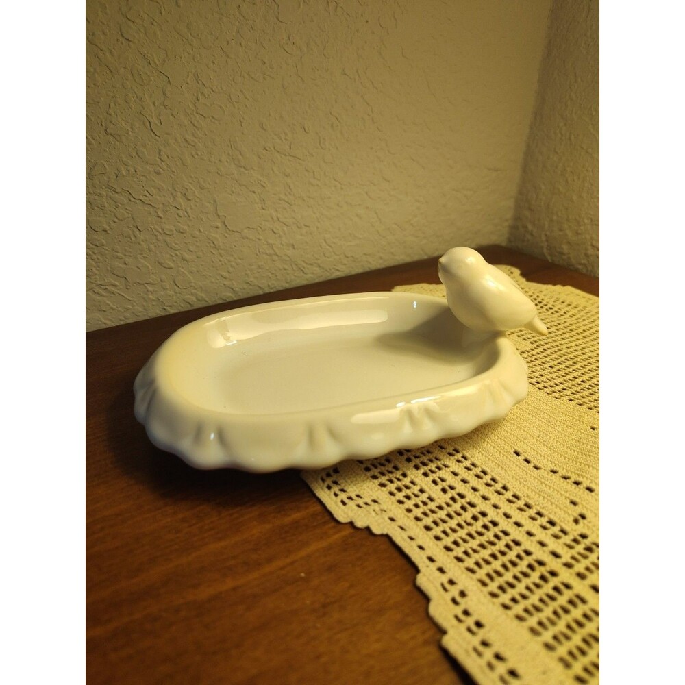 Pottery Barn Trinket Soap Bird White and Tan 6 3/4" X 4 1/4"